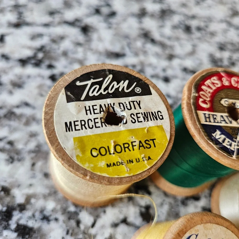 Vintage Multicolor Wooden Heavy Duty Sewing Talon Coats Clark Thread Spool Lot